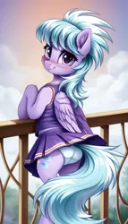 Size: 768x1344 | Tagged: suggestive, ai content, machine learning generated, prompter:theblk34, stable diffusion, cloudchaser, pegasus, pony, g4, bipedal, blushing, bust, cheerleader, cheerleader outfit, clothes, cloud, cloudy, ear fluff, female, generator:pony diffusion v6 xl, image, looking at you, mare, panties, png, portrait, skirt, smiling at you, solo, solo female, underwear, upskirt, white underwear, wings