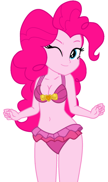 Size: 1140x1929 | Tagged: safe, artist:shieldwingarmorofgod, artist:yaya54320bases, derpibooru import, pinkie pie, human, equestria girls, g4, bare shoulders, belly, belly button, bikini, breasts, clothes, cute, diapinkes, female, image, midriff, one eye closed, pinkie pie swimsuit, png, simple background, smiling, solo, stupid sexy pinkie, swimsuit, transparent background, vector, wink