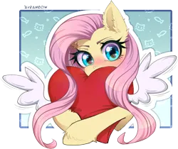 Size: 1903x1596 | Tagged: safe, artist:avrameow, derpibooru import, fluttershy, pegasus, pony, g4, blushing, commission, female, heart, heart pillow, holiday, hug, image, mare, partially transparent background, pillow, pillow hug, png, simple background, solo, transparent background, valentine's day, valentine's day 2025, ych example, your character here