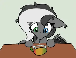 Size: 1575x1201 | Tagged: safe, artist:harmonicglow, derpibooru import, oc, oc:amaya, unofficial characters only, bat pony, bat pony oc, bat wings, drool, drool string, female, food, heterochromia, image, mango, png, wings