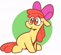 Size: 949x849 | Tagged: safe, artist:smirk, derpibooru import, apple bloom, earth pony, pony, g4, bow, circle background, cute, female, filly, foal, full body, hair bow, image, jpeg, simple background, sitting, smiling, solo, white background