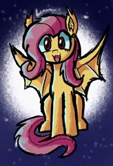 Size: 832x1216 | Tagged: safe, artist:lemomew, derpibooru import, fluttershy, bat pony, pony, g4, :d, bat ponified, cute, fangs, flutterbat, front view, happy, image, jpeg, open mouth, open smile, race swap, shyabetes, sitting, smiling, solo