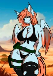 Size: 1799x2560 | Tagged: safe, artist:alistair504, derpibooru import, oc, oc:wind east, unofficial characters only, anthro, pegasus, clothes, desert, female, image, looking at you, panties, png, solo, thong, underwear, wings