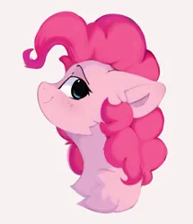 Size: 1182x1376 | Tagged: safe, artist:little-sketches, ponerpics import, pinkie pie, earth pony, pony, bust, cheek fluff, chest fluff, ear fluff, female, floppy ears, gray background, image, jpeg, looking back, mare, portrait, raised eyebrow, side view, simple background, smiling, solo