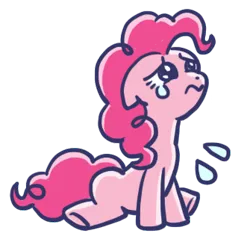 Size: 335x320 | Tagged: safe, derpibooru import, edit, pinkie pie, earth pony, pony, g4, 3:, closed mouth, cropped, emanata, female, full body, image, line sticker, looking away, looking up, mare, pinkie cry, plewds, png, sad, simple background, sitting, solo, teary eyes, transparent background, underhoof, wavy mouth