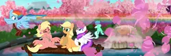 Size: 864x288 | Tagged: safe, artist:nanook123, derpibooru import, applejack, lyra heartstrings, rainbow dash, oc, oc:blank canvas, ponified, earth pony, pegasus, pony, unicorn, g4, ashleigh ball, female, flute, horn, image, mare, musical instrument, png