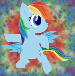 Size: 1951x1990 | Tagged: safe, artist:anonymous, derpibooru import, rainbow dash, pegasus, pony, g4, abstract background, blue eyes, female, image, mare, png, psychedelic, psychedelic background, rainbow, solo, spread wings, wings, wrong eye color