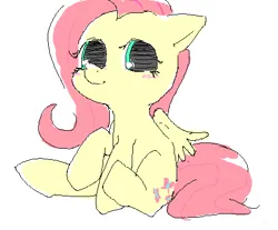 Size: 468x387 | Tagged: safe, artist:monon0, derpibooru import, fluttershy, pegasus, pony, g4, aside glance, blush scribble, blushing, chibi, closed mouth, cute, dilated pupils, feathered wings, female, full body, green eyes, image, looking at you, mare, oekaki, pixel-crisp art, png, raised hoof, shyabetes, sideways glance, simple background, sitting, smiling, smiling at you, solo, three quarter view, white background, wings