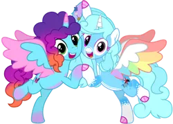 Size: 1056x757 | Tagged: safe, artist:ejlightning007arts, derpibooru import, oc, oc:jemima sparkle, alicorn, g4, g5, alicornified, bracelet, cheek squish, cute, friendship bracelet, g4 style, g5 to g4, generation leap, horn, image, jewelry, misty brightdawn, mistybetes, mistycorn, png, race swap, spread wings, squishy cheeks, touching hooves, wings