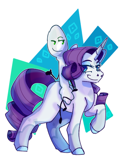 Size: 3072x3819 | Tagged: safe, artist:f1nn-p1ll3d, derpibooru import, rarity, pony, unicorn, g4, crossover, duo, duo male and female, female, horn, image, inanimate insanity, male, mare, missing cutie mark, png, silver spoon (inanimate insanity), smiling