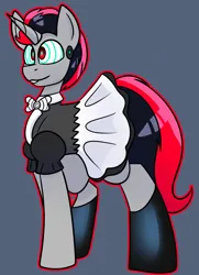 Size: 926x1280 | Tagged: oc name needed, suggestive, artist:askhypnoswirl, derpibooru import, oc, unofficial characters only, unicorn, clothes, commission, horn, hypno eyes, hypnogear, hypnosis, hypnotized, image, jpeg, maid, mind control, smiling, solo, unicorn oc, visor