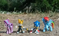 Size: 3423x2083 | Tagged: safe, artist:dingopatagonico, derpibooru import, rainbow dash, starlight glimmer, pegasus, unicorn, g4, horn, image, jpeg, nine (sonic prime), photo, sonic the hedgehog, sonic the hedgehog (series), toy