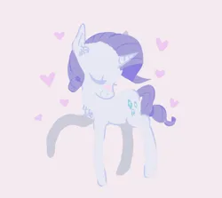 Size: 1007x897 | Tagged: dead source, safe, artist:burrburro, derpibooru import, rarity, pony, unicorn, g4, blushing, chest fluff, closed mouth, ear fluff, eyes closed, female, full body, heart, horn, image, jpeg, lavender background, mare, nose blush, pastel, raised hoof, short mane, simple background, smiling, solo, standing, three quarter view, turned head