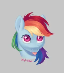 Size: 1280x1463 | Tagged: safe, artist:tinypurplebrush, derpibooru import, rainbow dash, pegasus, pony, g4, :p, bust, female, gray background, image, jpeg, mare, simple background, solo, tongue out