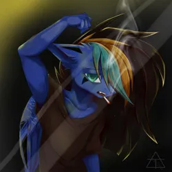 Size: 2200x2200 | Tagged: safe, artist:shinech9, derpibooru import, oc, unofficial characters only, anthro, pegasus, clothes, image, jpeg, shirt, smoking, solo, t-shirt