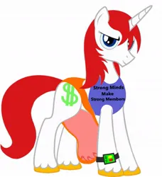 Size: 1111x1220 | Tagged: suggestive, ponerpics import, oc, unicorn, clothes, digitalwatch, february17th2025, image, jpeg, kingofmlp, kingofmylittlepony, liamkeelart, lmoney, money family red mane, princelittlemoney, princelittlesunmoneyi., red mane, speedo, swimsuit, tanktop, thong swimsuit