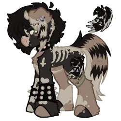 Size: 1000x1000 | Tagged: safe, artist:kazmuun, derpibooru import, oc, oc:eric, ponified, unofficial characters only, dog, dog pony, original species, pony, ahoge, black coat, black mane, black tail, blaze (coat marking), blush lines, blushing, bracelet, bridge piercing, brown hooves, brown tail, butt fluff, chest fluff, coat markings, colored, colored belly, colored ears, colored eyebrows, colored eyelashes, colored hooves, colored sclera, commission, coontails, dog ears, dorsal stripe, ear piercing, earring, eye markings, facial markings, facial piercing, fetlock tuft, flat colors, fluffy mane, green eyelashes, green eyes, hock fluff, hoof markings, hooves, image, jewelry, leg band, leg markings, lip piercing, long tail, looking back, male, male oc, mismatched hooves, multicolored hooves, pale belly, piercing, png, ponified oc, profile, scene, scene hair, shoulder fluff, signature, smiling, snake bites, snip (coat marking), spiked wristband, stallion, stallion oc, standing, stripes, tail, three toned mane, three toned tail, white pupils, wristband, yellow sclera