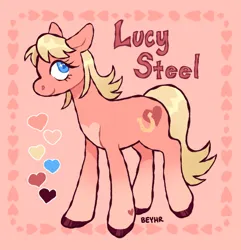 Size: 744x772 | Tagged: safe, artist:beyhr, derpibooru import, oc, ponified, unofficial characters only, earth pony, pony, blonde, blue eyes, coat markings, gradient legs, heart, heart mark, image, jojo's bizarre adventure, lucy steel, passepartout, png, reference sheet, socks (coat marking)