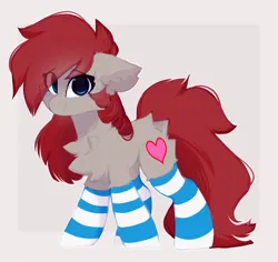 Size: 1294x1222 | Tagged: safe, artist:little-sketches, ponerpics import, oc, oc:ponepony, unofficial characters only, earth pony, pony, butt fluff, cheek fluff, chest fluff, clothes, ear fluff, earth pony oc, eye clipping through hair, eyebrows visible through hair, female, floppy ears, hair over one eye, image, jpeg, looking at you, mare, passepartout, smiling at you, socks, solo, standing, striped socks