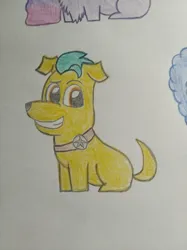 Size: 3016x4032 | Tagged: safe, artist:tom artista, derpibooru import, hitch trailblazer, dog, g5, my little pony: a new generation, my little pony: make your mark, animal, drawing, image, jpeg, looking at you, male, smiling, smiling at you, solo, species swap, style, traditional art