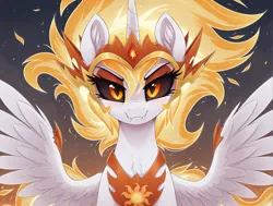 Size: 1608x1218 | Tagged: safe, generator:zoinksnoob, machine learning generated, prompter:ramprover, daybreaker, alicorn, pony, g4, female, horn, image, looking at you, mare, png, solo, wings