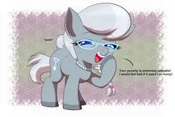 Size: 4096x2731 | Tagged: safe, artist:scandianon, derpibooru import, silver spoon, earth pony, pony, g4, braid, eyebrows, eyebrows visible through hair, female, filly, foal, glasses, image, jewelry, jpeg, necklace, onomatopoeia, raised eyebrows, smiling, smug, smug smile, squint, talking to viewer