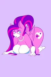 Size: 1365x2048 | Tagged: suggestive, alternate version, artist:mscolorsplash, derpibooru import, oc, unofficial characters only, anthro, pegasus, plantigrade anthro, pony, all fours, alternate character, ass, big breasts, bikini, breasts, breasts on floor, busty oc, butt, cleavage, clothes, coat markings, colored belly, commission, facial markings, female, huge breasts, image, jewelry, jpeg, mare, mealy mouth (coat marking), micro bikini, necklace, no pupils, pearl necklace, simple background, smiling, socks (coat marking), solo, solo female, swimsuit, wide hips, ych result