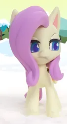 Size: 682x1258 | Tagged: safe, derpibooru import, screencap, fluttershy, pegasus, pony, g4, my little pony: pony life, my little pony: stop motion short, cropped, frown, image, lidded eyes, png, snow, solo