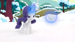 Size: 3840x2160 | Tagged: safe, derpibooru import, screencap, rarity, pony, unicorn, g4, my little pony: pony life, my little pony: stop motion short, furrowed brow, glow, glowing horn, horn, image, levitation, magic, png, smiling, snow, snowball, solo, telekinesis