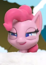 Size: 956x1332 | Tagged: safe, derpibooru import, screencap, pinkie pie, earth pony, pony, g4, my little pony: pony life, my little pony: stop motion short, bust, cropped, image, narrowed eyes, png, snow, solo