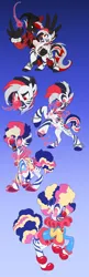 Size: 1362x4192 | Tagged: safe, artist:atcpony, derpibooru import, oc, oc:silverstring, pegasus, pony, zebra, g4, ball, clown, clown makeup, clown nose, commission, female, gradient background, high res, hypnosis, image, jester, juggling, male, mare, mind control, png, red nose, swirly eyes, transformation, transformation sequence