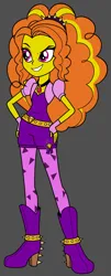 Size: 996x2471 | Tagged: safe, artist:dragonkingamn, derpibooru import, edit, edited screencap, screencap, adagio dazzle, equestria girls, g4, belt, bolero jacket, boots, clothes, evil grin, eyeshadow, fingerless gloves, gem, gloves, grin, hand on hip, high heel boots, image, jacket, leggings, makeup, png, romper, shoes, siren gem, smiling, socks, solo, spiked belt, spiked boots, spiked headband, teeth, thigh highs