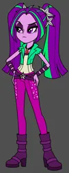 Size: 961x2375 | Tagged: safe, artist:dragonkingamn, derpibooru import, edit, edited screencap, screencap, aria blaze, equestria girls, g4, aria blaze is not amused, armband, belt, boots, clothes, eyeshadow, gem, hand on hip, high heel boots, image, jacket, jeans, makeup, pants, pigtails, png, shoes, siren gem, skinny jeans, solo, top, unamused