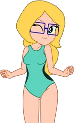 Size: 1079x1793 | Tagged: safe, artist:star-armour95, artist:yaya54320bases, derpibooru import, oc, oc:allie, unofficial characters only, human, equestria girls, g4, bikini, clothes, female, glasses, image, midriff, one-piece swimsuit, png, simple background, solo, swimsuit, transparent background