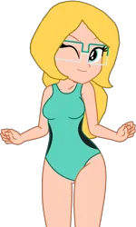 Size: 1079x1793 | Tagged: safe, alternate version, artist:star-armour95, artist:yaya54320bases, derpibooru import, oc, oc:allie, unofficial characters only, human, equestria girls, g4, bikini, clothes, female, glasses, image, midriff, one-piece swimsuit, png, simple background, solo, swimsuit, transparent background