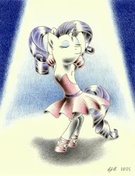 Size: 2979x3881 | Tagged: safe, artist:europeandragon, derpibooru import, rarity, pony, unicorn, g4, alternate hairstyle, armpits, ballerina, ballet, ballet slippers, beautiful, bipedal, clothes, crossed legs, cute, dancing, elegant, en pointe, eyes closed, hooves behind head, hooves in air, horn, image, jpeg, majestic, pirouette, ponytail, pose, raribetes, raririna, shoes, smiling, spotlight, tutu