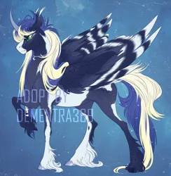 Size: 1772x1812 | Tagged: safe, artist:dementra369, derpibooru import, oc, unofficial characters only, alicorn, pony, accessory, alicorn oc, choker, coat markings, colored hooves, colored horn, ear tufts, facial markings, freckles, hooves, horn, image, jpeg, long hair, magical lesbian spawn, next generation, offspring, parent:applejack, parent:princess luna, parents:lunajack, pinto, signature, solo, sparkles, sparkly hair, two toned hair, unshorn fetlocks, watermark, wing markings, wings