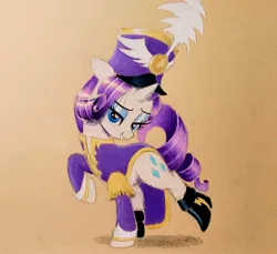 Size: 2567x2354 | Tagged: safe, alternate version, artist:mizhisha, derpibooru import, rarity, pony, unicorn, g4, ancient wonderbolts uniform, clothes, female, horn, image, jpeg, looking at you, mare, sgt. rarity, solo, traditional art, uniform