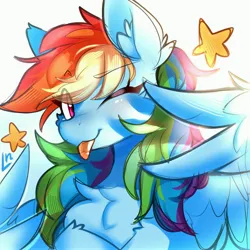Size: 4096x4096 | Tagged: safe, artist:lunylin, derpibooru import, rainbow dash, pegasus, pony, g4, ;p, cheek fluff, chest fluff, cute, dashabetes, ear fluff, eye clipping through hair, eyebrows, eyebrows visible through hair, female, image, jpeg, mare, one eye closed, tongue out, wings