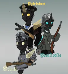 Size: 1681x1828 | Tagged: safe, artist:gardarik, derpibooru import, oc, unofficial characters only, changeling, pony, equestria at war mod, cap, changeling wings, clothes, gun, hat, helmet, horn, image, male, military uniform, png, rifle, stallion, uniform, weapon, wings