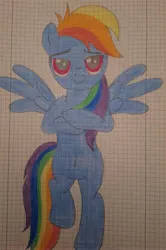 Size: 2476x3737 | Tagged: suggestive, artist:tisalie, derpibooru import, rainbow dash, pegasus, pony, g4, bedroom eyes, belly, belly button, crossed arms, crossed hooves, eyebrows, featureless crotch, graph paper, grid background, grin, image, jpeg, looking at you, lying, lying down, multicolored hair, on back, pencil drawing, pink eyes, playing with hair, rainbow hair, rainbow tail, seductive, seductive look, seductive pose, show accurate, smiling, smiling at you, solo, spread wings, stupid sexy rainbow dash, sultry pose, tail, traditional art, waifu, wings