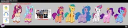 Size: 1739x387 | Tagged: safe, derpibooru import, official, hitch trailblazer, izzy moonbow, pipp petals, sunny starscout, zipp storm, cyborg, cyborg pony, earth pony, pegasus, pony, sylveon, unicorn, g5, my little pony: tell your tale, spoiler:g5, spoiler:my little pony: tell your tale, .ai available, .svg available, alternate coat color, alternate cutie mark, alternate design, alternate hairstyle, alternate mane color, alternate style, applejack (g5), clothes, concave belly, concept art, female, fluttershy (g5), freckles, futuristic, hatsune miku, horn, image, male, mane five, mane six (g5), mare, misty brightdawn, moodboard, odessa evensong, pinkie pie (g5), png, pokémon, rainbow dash (g5), rarity (g5), rebirth misty, reference sheet, royal sisters (g5), siblings, sisters, size difference, stallion, the petal gala, twilight sparkle (g5), unshorn fetlocks, vector, vocaloid