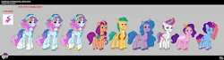 Size: 1739x470 | Tagged: safe, derpibooru import, official, hitch trailblazer, izzy moonbow, pipp petals, sunny starscout, zipp storm, cyborg, cyborg pony, earth pony, pegasus, pony, unicorn, g5, my little pony: tell your tale, spoiler:g5, spoiler:my little pony: tell your tale, .ai available, .svg available, alternate coat color, alternate cutie mark, alternate design, alternate hairstyle, alternate mane color, alternate style, applejack (g5), clothes, concave belly, concept art, female, fluttershy (g5), freckles, futuristic, horn, image, male, mane five, mane six (g5), mare, misty brightdawn, odessa evensong, pinkie pie (g5), png, rainbow dash (g5), rarity (g5), rebirth misty, reference sheet, royal sisters (g5), siblings, sisters, size difference, stallion, the petal gala, twilight sparkle (g5), unshorn fetlocks, vector