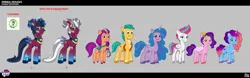 Size: 1739x545 | Tagged: safe, derpibooru import, official, hitch trailblazer, izzy moonbow, pipp petals, sunny starscout, zipp storm, cyborg, cyborg pony, earth pony, pegasus, pony, unicorn, g5, my little pony: tell your tale, spoiler:g5, spoiler:my little pony: tell your tale, .ai available, .svg available, alternate coat color, alternate cutie mark, alternate design, alternate hairstyle, alternate mane color, alternate style, applejack (g5), clothes, concave belly, concept art, female, fluttershy (g5), futuristic, hatsune miku, horn, image, male, mane five, mane six (g5), mare, misty brightdawn, pinkie pie (g5), png, rainbow dash (g5), rarity (g5), rebirth misty, reference sheet, royal sisters (g5), siblings, sisters, size difference, stallion, the petal gala, twilight sparkle (g5), unshorn fetlocks, vector, vocaloid, zinnea