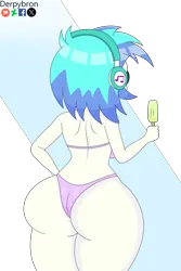 Size: 1400x2100 | Tagged: suggestive, artist:derpybron, derpibooru import, vinyl scratch, human, equestria girls, g4, ass, bikini, butt, clothes, female, food, huge butt, ice cream, image, large butt, png, rear view, simple background, solo, solo female, swimsuit, transparent background, vinyl ass