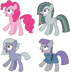 Size: 2175x2175 | Tagged: safe, artist:sketchmcreations, derpibooru import, limestone pie, marble pie, maud pie, pinkie pie, earth pony, pony, g4, alternate versions at source, female, group, image, mare, open mouth, pi day, pie sisters, png, quartet, shocked, siblings, simple background, sisters, transparent background, vector