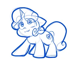 Size: 998x824 | Tagged: safe, artist:zutcha, derpibooru import, sweetie belle, pony, unicorn, g4, :3, cute, diasweetes, female, filly, floppy ears, foal, horn, image, jpeg, looking up, monochrome, simple background, sketch, smiling, solo, white background