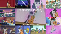 Size: 1280x721 | Tagged: safe, derpibooru import, edit, edited screencap, editor:quoterific, screencap, berry punch, berryshine, bon bon, bulk biceps, cheerilee, coloratura, doctor whooves, gabby, lyra heartstrings, octavia melody, roseluck, sweetie drops, time turner, vinyl scratch, earth pony, gryphon, pony, unicorn, a horse shoe-in, g4, inspiration manifestation, season 1, season 2, season 4, season 5, season 6, season 9, slice of life (episode), sweet and elite, the best night ever, the fault in our cutie marks, the mane attraction, spoiler:s09, cello, countess coloratura, female, harp, horn, image, male, mare, musical instrument, my little pony, my little pony best gift ever, png, stallion, the magic inside