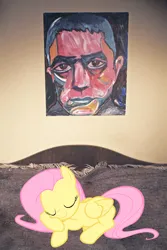 Size: 976x1464 | Tagged: safe, derpibooru import, fluttershy, ponified, pony, g4, david bowie, image, mishima, png, sleeping, solo