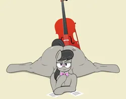 Size: 3272x2580 | Tagged: suggestive, artist:isaac_pony, derpibooru import, octavia melody, earth pony, pony, g4, angry, ass, blushing, butt, cello, female, flexible, huge butt, image, large butt, looking at you, lying down, mare, musical instrument, paper, png, prone, simple background, solo, splits, spread legs, spreading, treblebutt